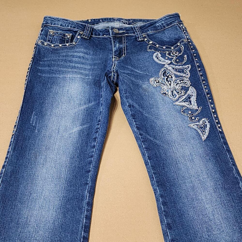 Trinity Ranch Jeans Womens 9 Blue Bootcut Embroidered Rhinestone Studded - Picture 2 of 16